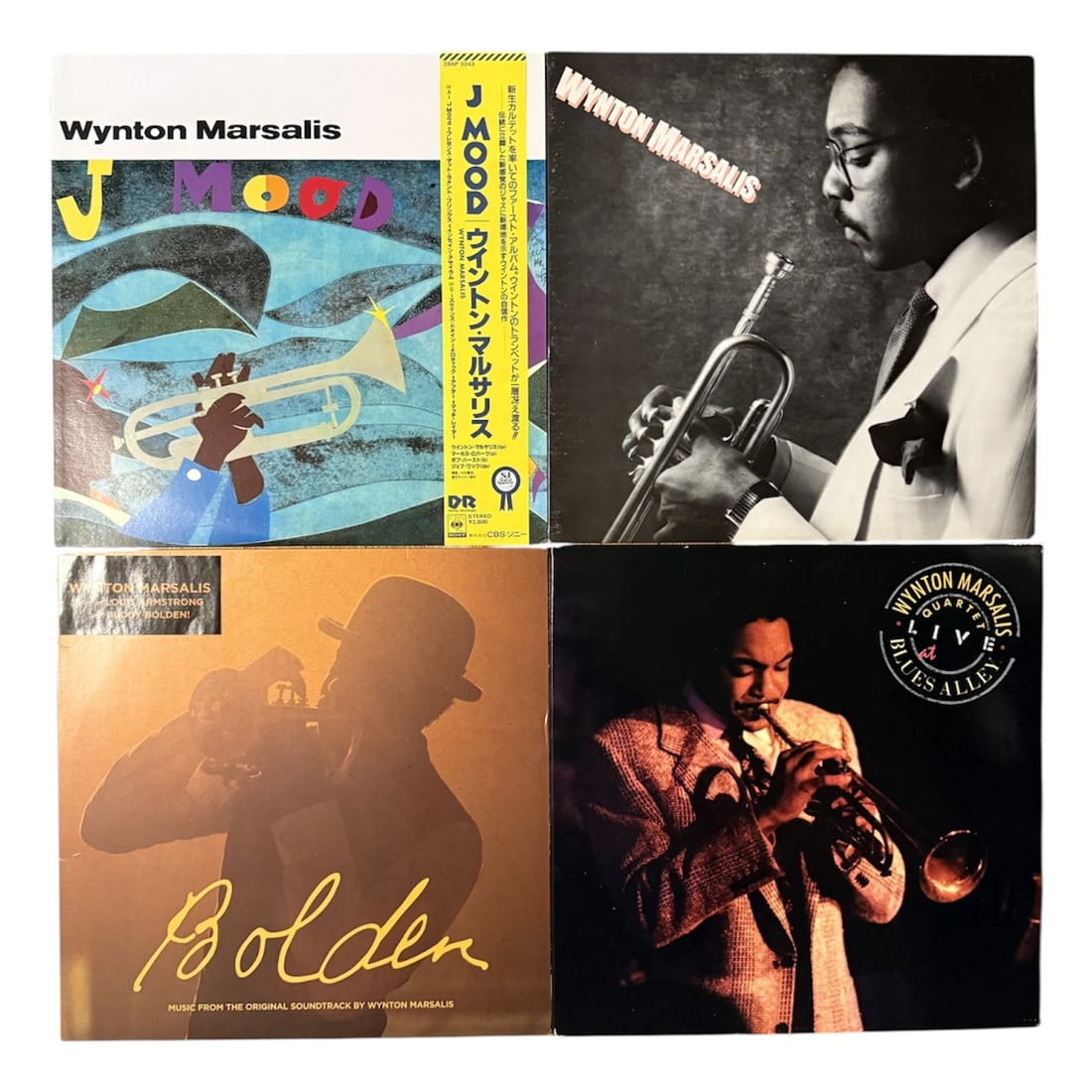 A Big Fan of Wynton Marsalis: Four albums from Wynton Marsalis: Wynton Marsalis - J Mood LP- Japanese Pressing w/ original Obi StripWynton Marsalis - Self Titled 1982 LPWynton Marsalis - Bolden LP- Music from the Original