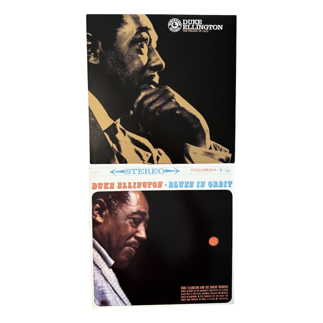 Duke Ellington Duo: Two albums from Duke Ellington: Duke Ellington - Feeling of Jazz LPDuke Ellington - Blues in Orbit LPEach record measures:Height 12.375 x Width 12.375 x Depth 0.0625 in inches.Combined for