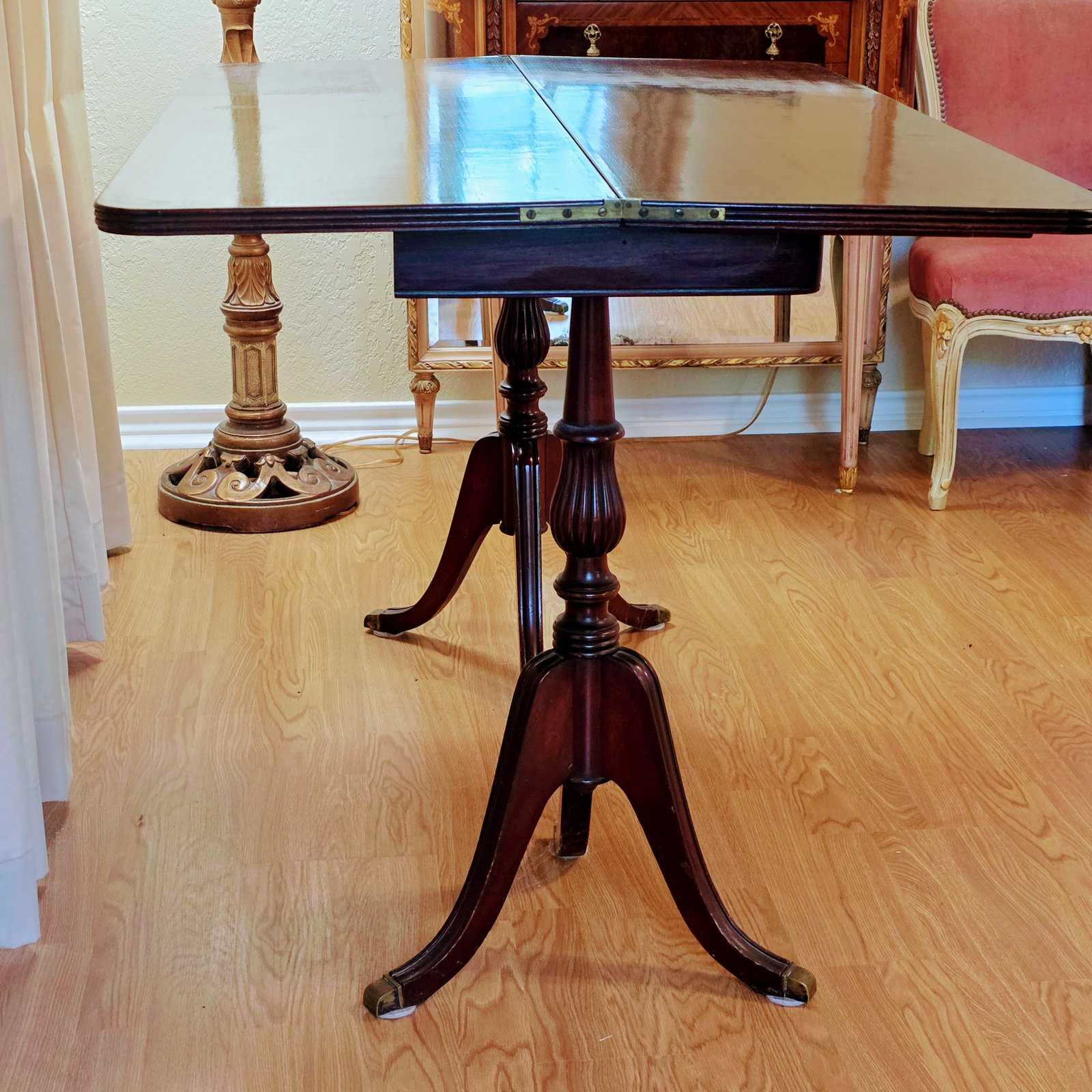 Duncan Phyfe Styled Game Table with Double Pedestal Base - 5