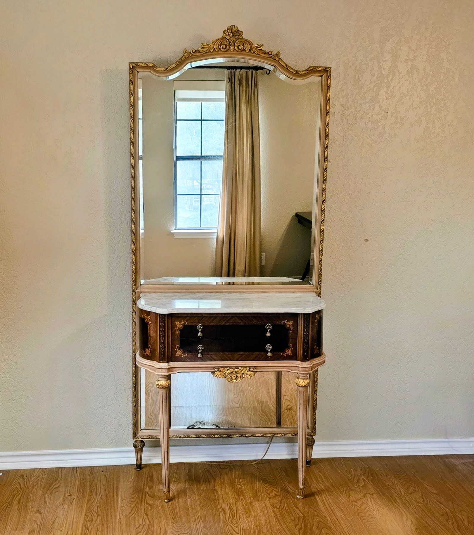 Elegant Louis XVI Style Giltwood Console Table & Pier Mirror Set – Marble Top (1 of 11)
