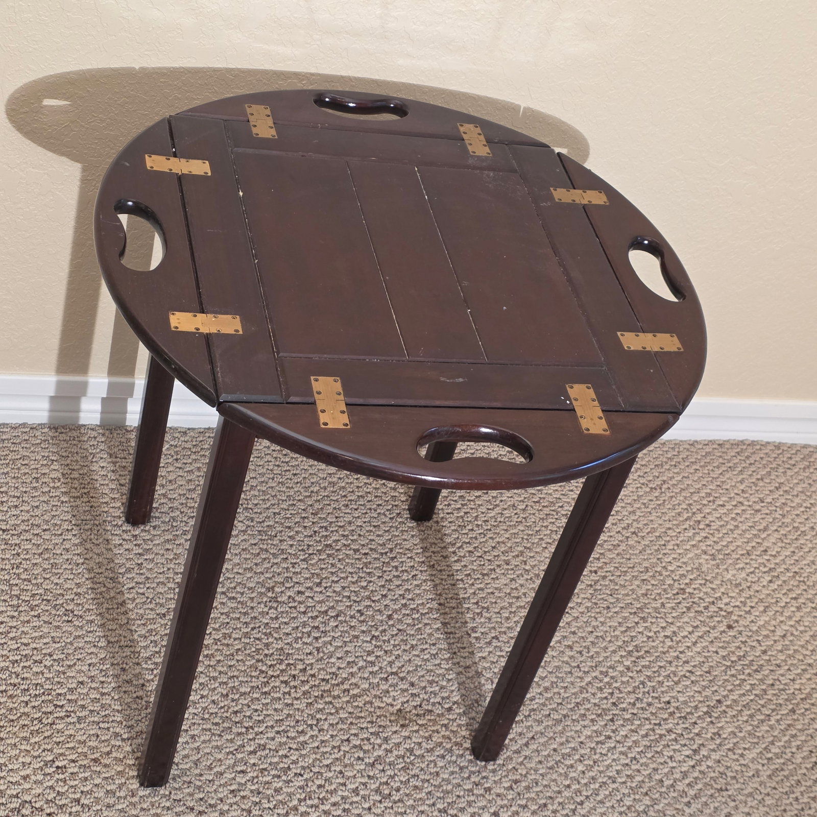 Cherry Wood Butlers Tray Table with Brass Hinges (1 of 3)