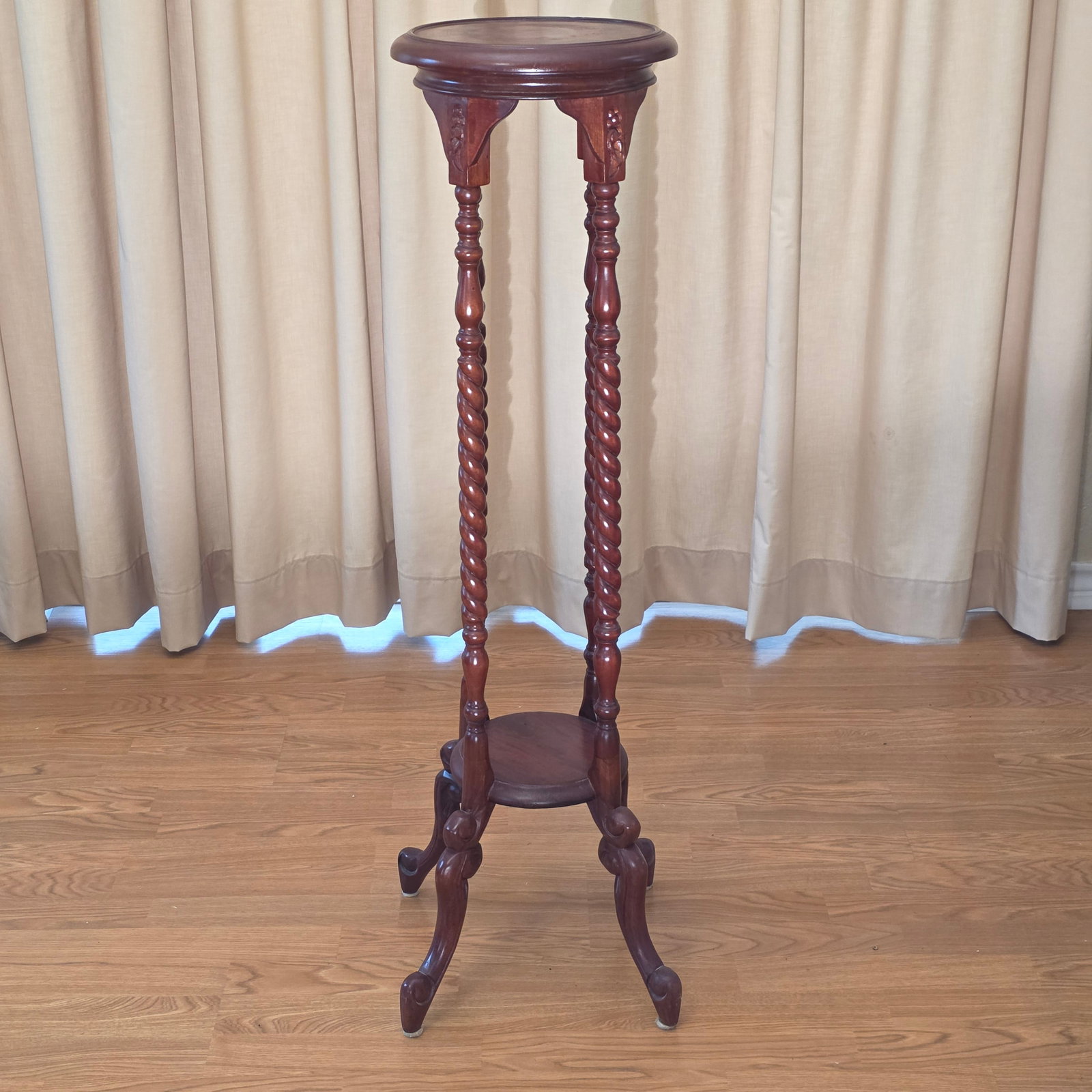 Mahogany Plant Stand with Barley Twist Legs: Vintage Plant Stand measures 41"h x 13"w at the base x 11"w at the top