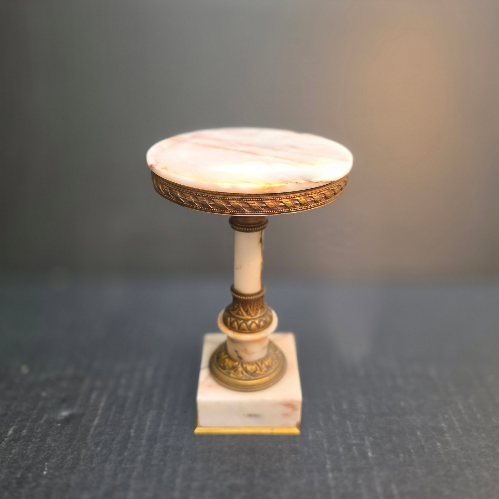 Antique Onyx and Gilt Bronze-mounted Pedestal: Pedestal or Candleholder.