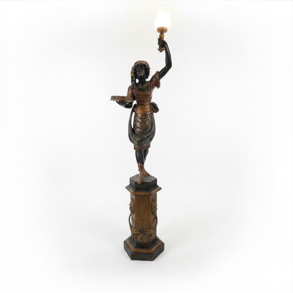 Striking 7 Feet Tall Vintage Italian Blackamoor Torchiere Floor Lamp (1 of 6)