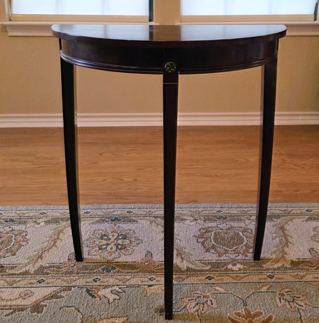 Bombay Company Demilune Table: Vintage dark wood Bombay Company half circle table.