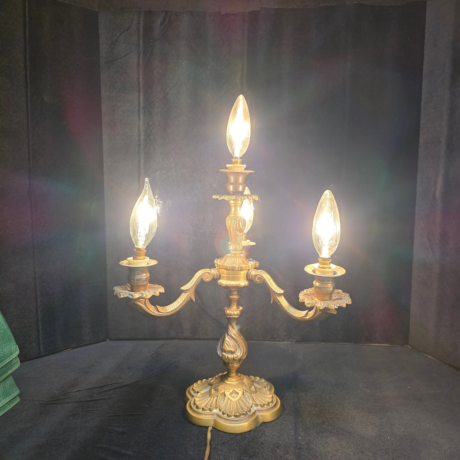 Brass 3 Arm Caldelabra Table Lamp - 2