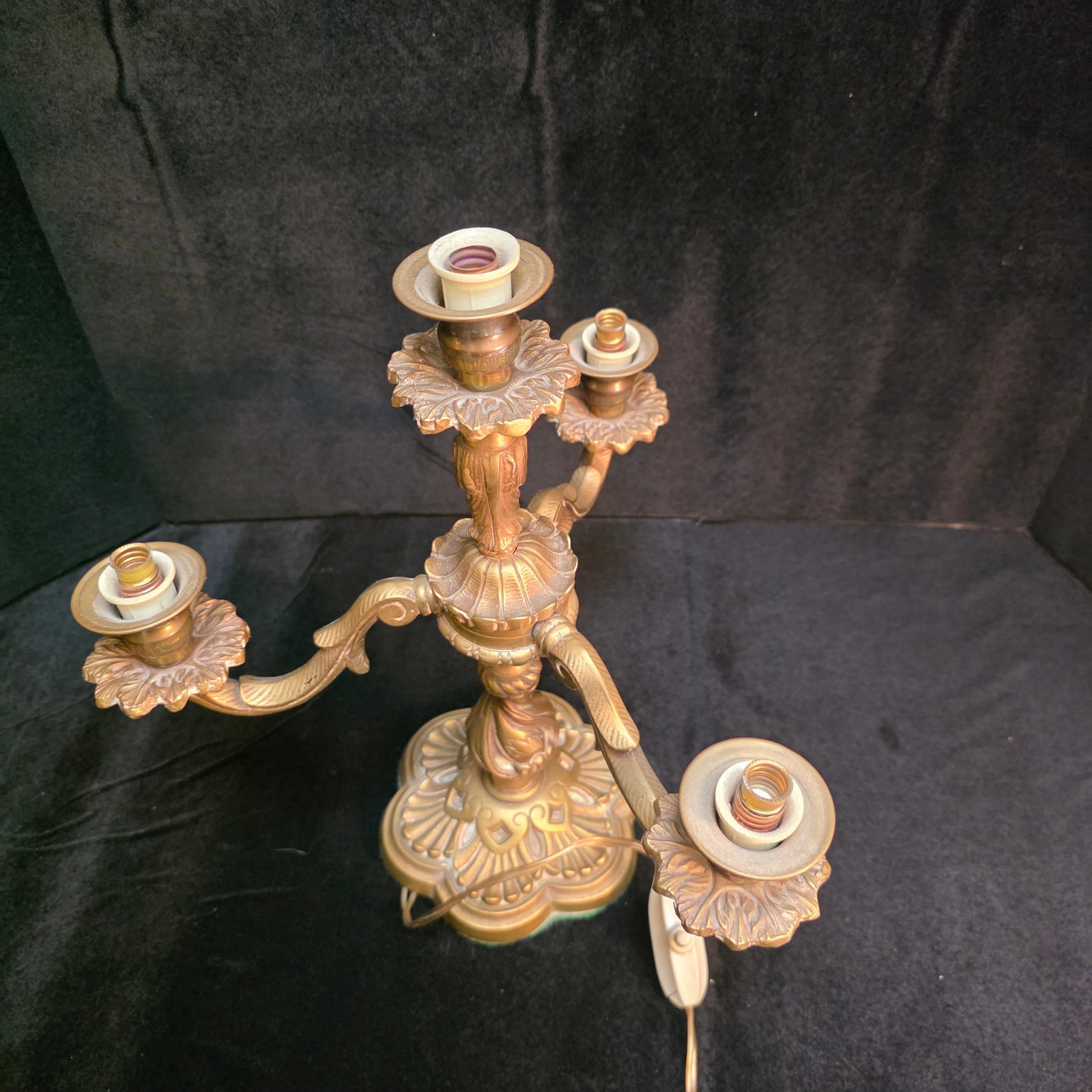 Brass 3 Arm Caldelabra Table Lamp - 5
