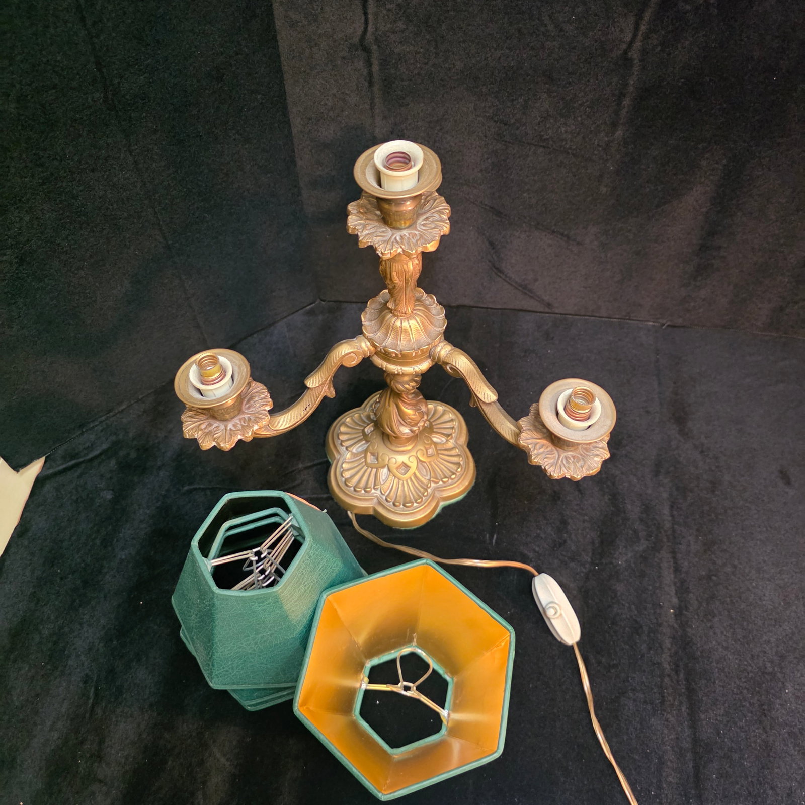 Brass 3 Arm Caldelabra Table Lamp - 6