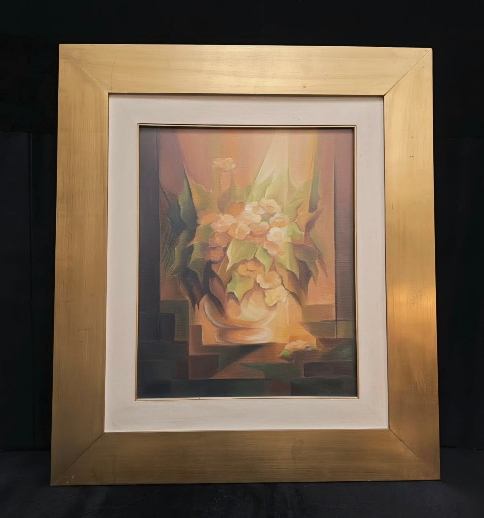 Original Delia Solari "Rosadas" Painting Oil on Canvas: From 1985. https://deliasolari.com/eng/biography/In the artist's signature palette of muted amber, brown and mauve. Very subtle and lovely, this original oil painting is framed and matted.