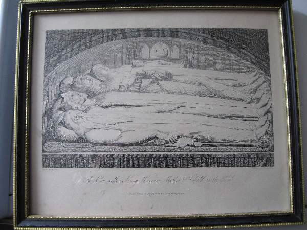 Engraving by L. Schiavonetti (English), drawn by W: L. Schiavonetti (English) & William Blake (English, 1757-1827). "The Counselor King", engraving. Circa 1813. Image dimension 8" x 10". Frame dimension 9" x 11". Framing in excellent condition.