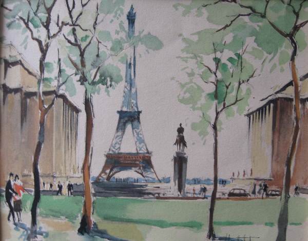 Watercolor by Herbelot: Herbelot. "Ival Tower", watercolor. Image dimension 11" x 9". Signed by artist.