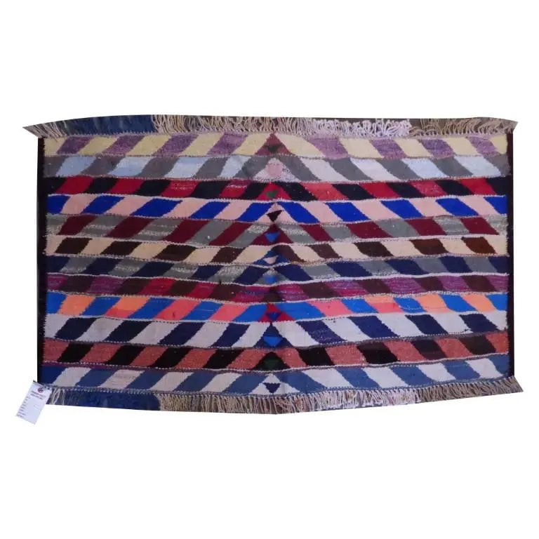 One Of The Kind Sanandaj Vintage Authentic Hand-Knotted Kilim 4'9" X 2'8": Lifetime Exchange Guarantee. The client is responsible for all shipping costs. Please call us for additional pictures and information. ABC Rugs Kilims Collection Sanandaj Vintage Hand-Knotted Kilim Ma
