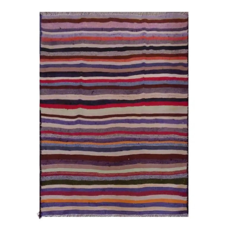One Of The Kind Sanandaj Vintage Authentic Hand-Knotted Kilim 4'9" X 4'2": Lifetime Exchange Guarantee. The client is responsible for all shipping costs. Please call us for additional pictures and information. ABC Rugs Kilims Collection Sanandaj Vintage Hand-Knotted Kilim Ma