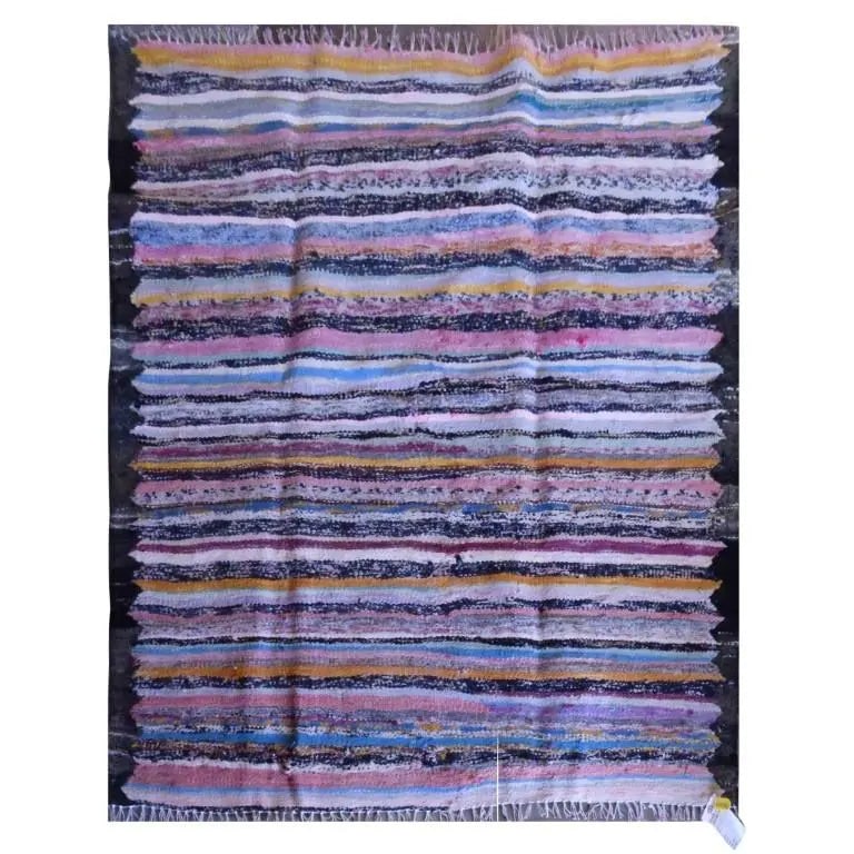 One Of The Kind Sanandaj Vintage Authentic Hand-Knotted Kilim 4'8" X 3'11": Lifetime Exchange Guarantee. The client is responsible for all shipping costs. Please call us for additional pictures and information. ABC Rugs Kilims Collection Sanandaj Vintage Hand-Knotted Kilim Ma