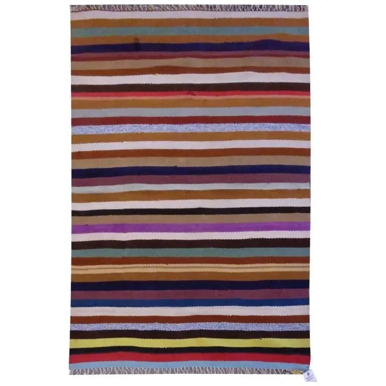 One Of The Kind Sanandaj Vintage Authentic Hand-Knotted Kilim 4'7" X 3'0": Lifetime Exchange Guarantee. The client is responsible for all shipping costs. Please call us for additional pictures and information. ABC Rugs Kilims Collection Sanandaj Vintage Hand-Knotted Kilim Ma