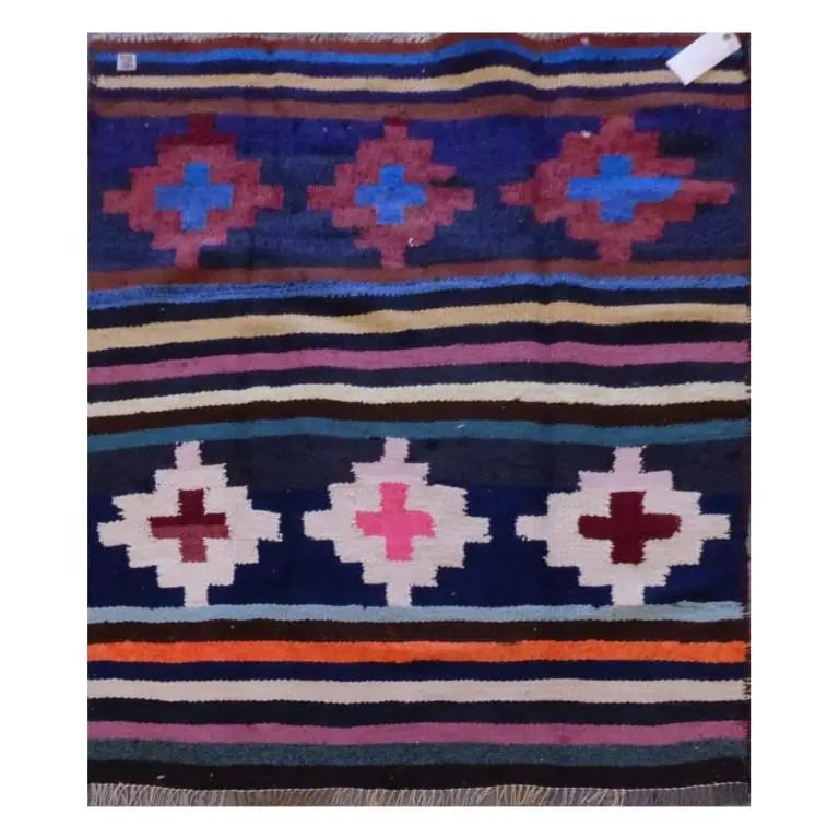One Of The Kind Sanandaj Vintage Authentic Hand-Knotted Kilim 4'6" X 3'9": Lifetime Exchange Guarantee. The client is responsible for all shipping costs. Please call us for additional pictures and information. ABC Rugs Kilims Collection Sanandaj Vintage Hand-Knotted Kilim Ma
