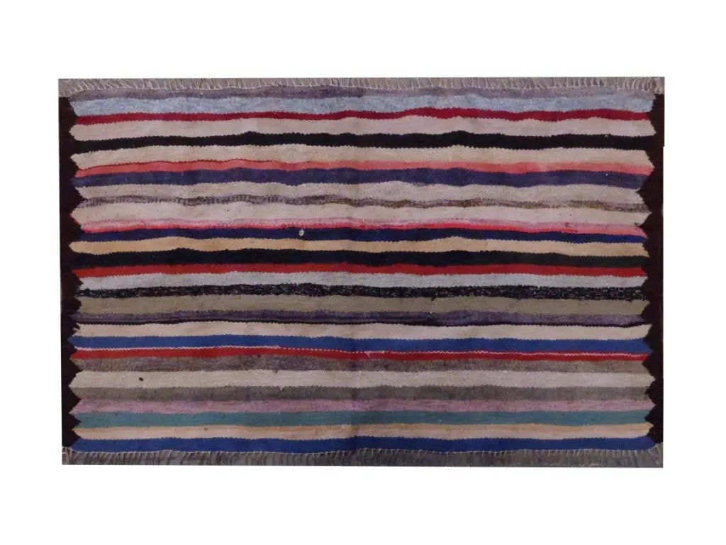 One Of The Kind Sanandaj Vintage Authentic Hand-Knotted Kilim 4'4" X 2'7": Lifetime Exchange Guarantee. The client is responsible for all shipping costs. Please call us for additional pictures and information. ABC Rugs Kilims Collection Sanandaj Vintage Hand-Knotted Kilim Ma