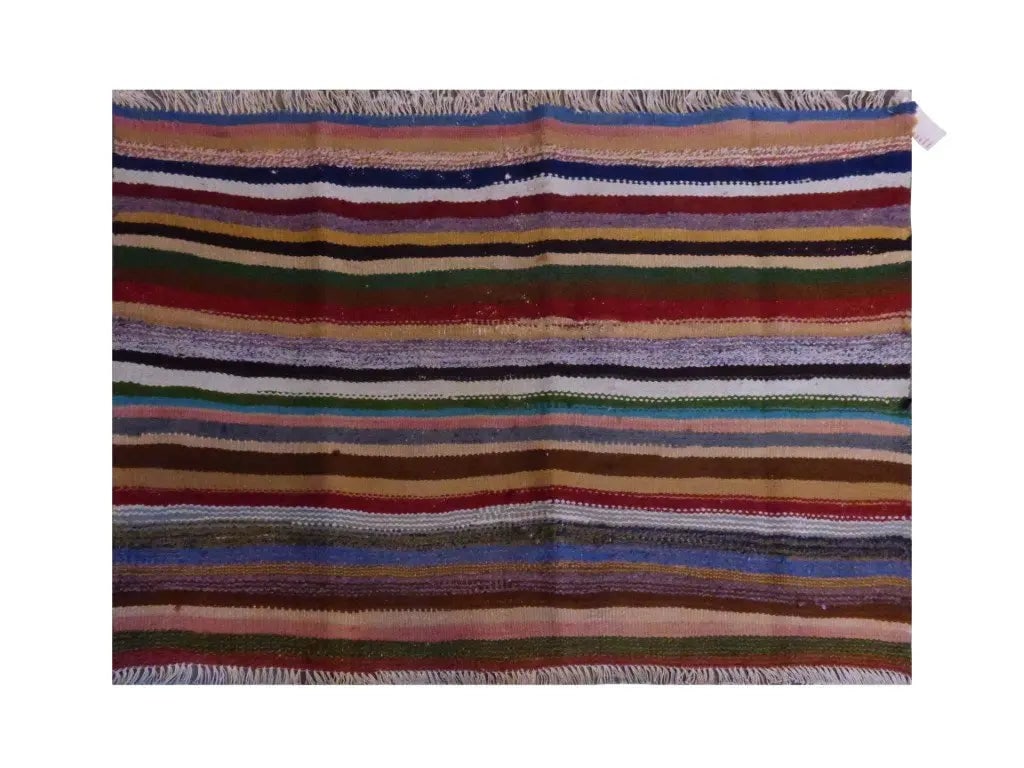 One Of The Kind Sanandaj Vintage Authentic Hand-Knotted Kilim 4'3" X 3'0": Lifetime Exchange Guarantee. The client is responsible for all shipping costs. Please call us for additional pictures and information. ABC Rugs Kilims Collection Sanandaj Vintage Hand-Knotted Kilim Ma