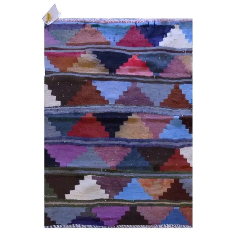 One Of The Kind Sanandaj Vintage Authentic Hand-Knotted Kilim 4'2" X 2'11": Lifetime Exchange Guarantee. The client is responsible for all shipping costs. Please call us for additional pictures and information. ABC Rugs Kilims Collection Sanandaj Vintage Hand-Knotted Kilim Ma