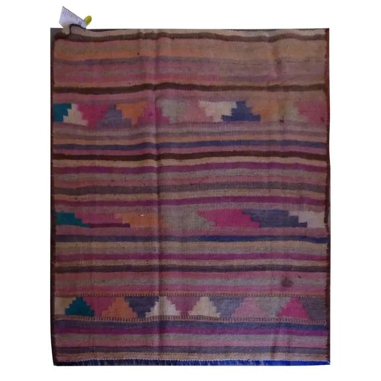 One Of The Kind Sanandaj Vintage Authentic Hand-Knotted Kilim 3'9" X 3'5": Lifetime Exchange Guarantee. The client is responsible for all shipping costs. Please call us for additional pictures and information. ABC Rugs Kilims Collection Sanandaj Vintage Hand-Knotted Kilim Ma