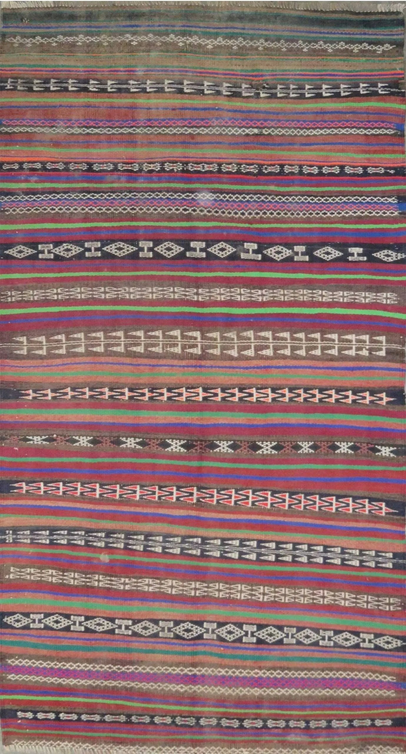 One Of The Kind Authentic Hand-Knotted Sanandaj Vintage Kilim 6'0" X 3'0": Lifetime Exchange Guarantee. The client is responsible for all shipping costs. Please call us for additional pictures and information. ABC Rugs Kilims Collection Sanandaj Seneh, Vintage Kilim Collecti
