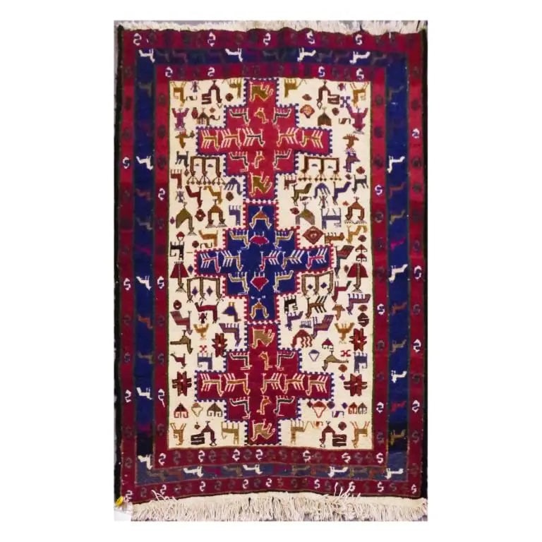 One Of The Kind Authentic Hand-Knotted Kilim Soumak 4'9" X 3'5": Lifetime Exchange Guarantee. The client is responsible for all shipping costs. Please call us for additional pictures and information. ABC Rugs Kilims Collection Sanandaj Moghan Hand-Knotted Kilim Mad