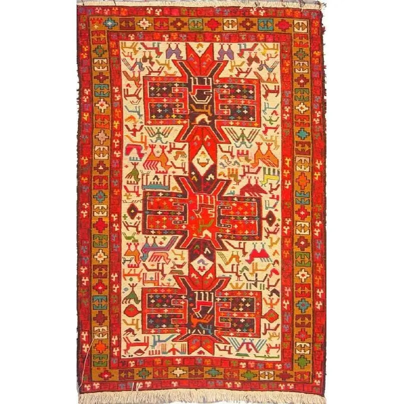One Of The Kind Hand-Knotted Kilim Soumak 4'9" X 3'5": Lifetime Exchange Guarantee. The client is responsible for all shipping costs. Please call us for additional pictures and information. ABC Rugs Kilims Collection Moghan Kilim Collection And Modern Col