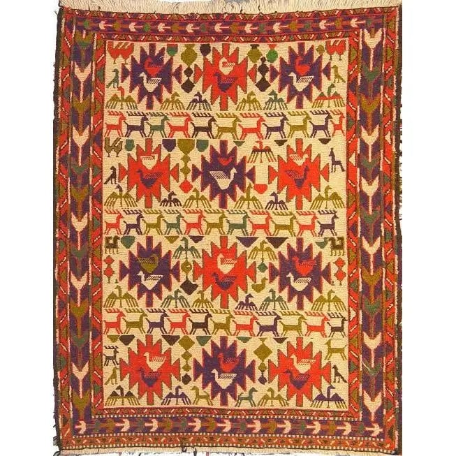 One Of The Kind Hand-Knotted Kilim Soumak 4'9" X 3'5": Lifetime Exchange Guarantee. The client is responsible for all shipping costs. Please call us for additional pictures and information. ABC Rugs Kilims Collection Moghan Kilim Collection And Modern Col