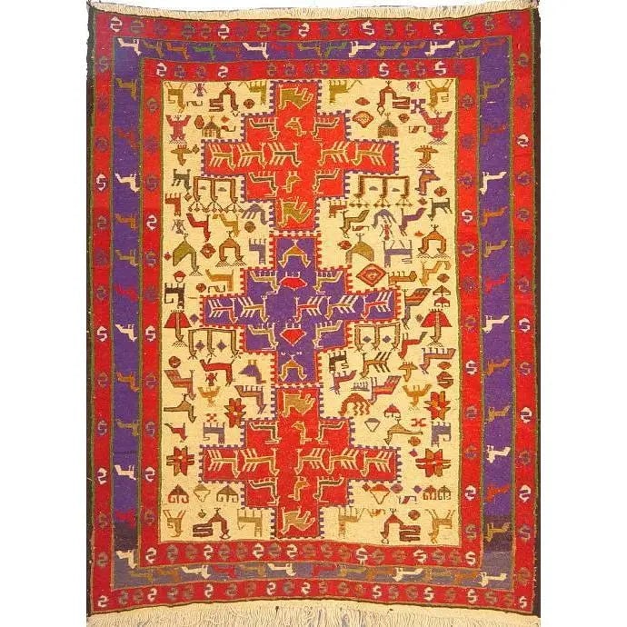 One Of The Kind Hand-Knotted Kilim Soumak 4'9" X 3'5": Lifetime Exchange Guarantee. The client is responsible for all shipping costs. Please call us for additional pictures and information. ABC Rugs Kilims Collection Moghan Kilim Collection And Modern Col
