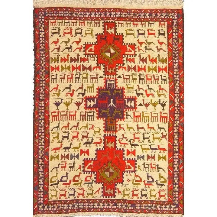 One Of The Kind Hand-Knotted Kilim Soumak 4'9" X 3'3": Lifetime Exchange Guarantee. The client is responsible for all shipping costs. Please call us for additional pictures and information. ABC Rugs Kilims Collection Moghan Kilim Collection And Modern Col