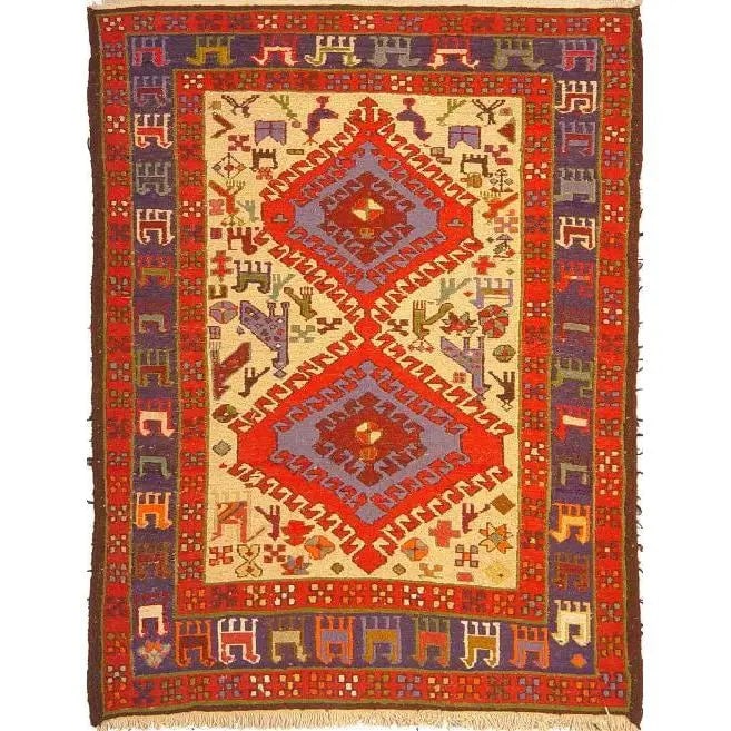 One Of The Kind Hand-Knotted Kilim Soumak 4'5" X 3'3" (1 of 1)