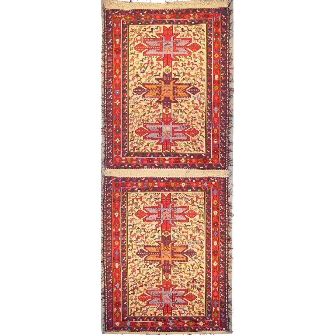 One Of The Kind Hand-Knotted Kilim Soumak 4'11" X 3'7": Lifetime Exchange Guarantee. The client is responsible for all shipping costs. Please call us for additional pictures and information. ABC Rugs Kilims Collection Moghan Kilim Collection And Modern Col