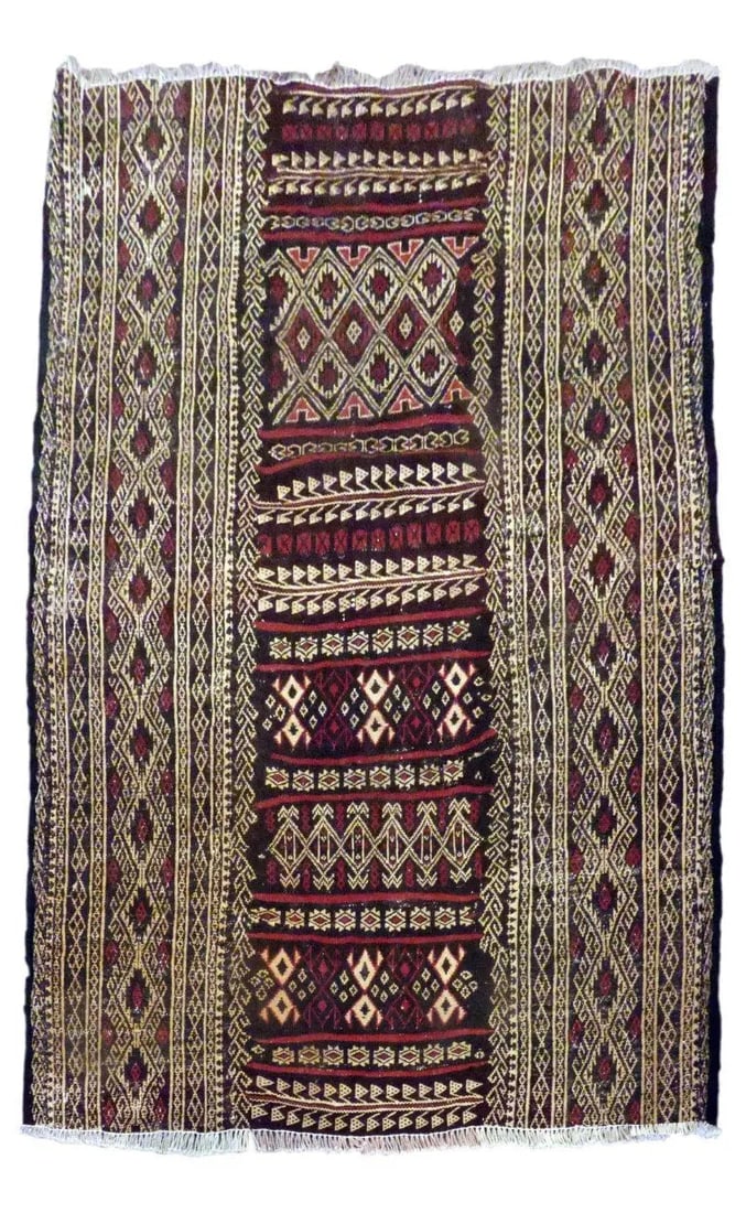 One Of The Kind Authentic Iranian Hand-Knotted Kilim 4'8" X 3'7": Lifetime Exchange Guarantee. The client is responsible for all shipping costs. Please call us for additional pictures and information. ABC Rugs Kilims Collection Iranian Hand-Knotted Kilims Made With 