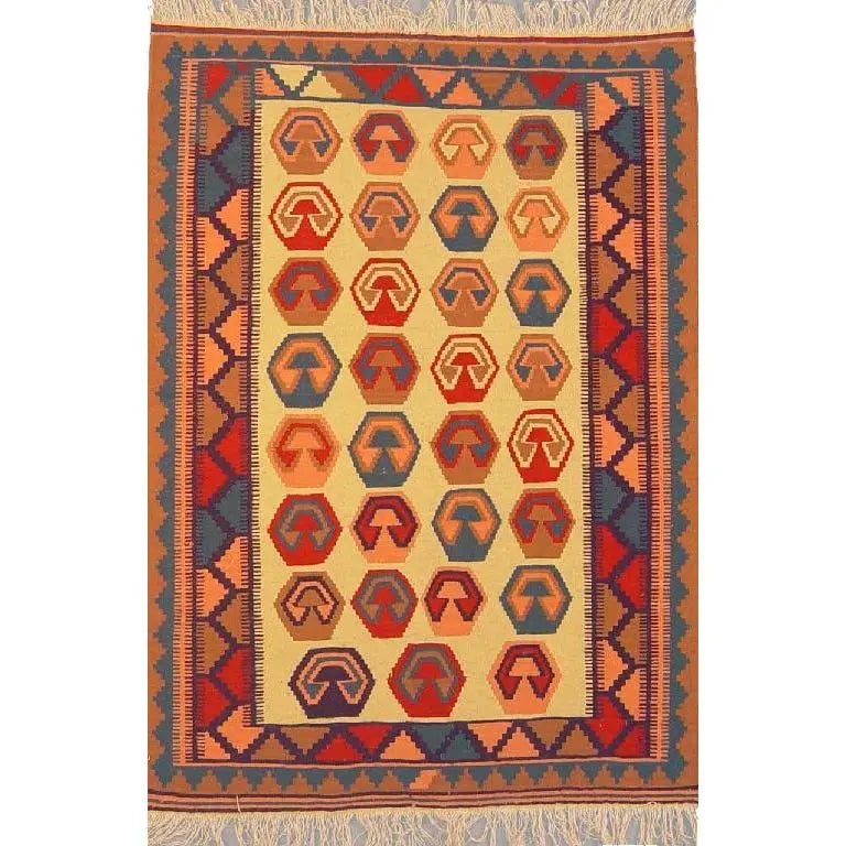 One Of The Kind Ardabil Persian Kilim 5'2" x 3'5": Lifetime Exchange Guarantee. The client is responsible for all shipping costs. Please call us for additional pictures and information. ABC Rugs Kilims Collection Ardabil Persian Kilim Collection And M