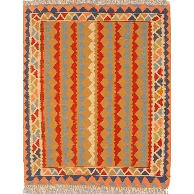 One Of The Kind Ardabil Persian Kilim 4'8" x 3'4": Lifetime Exchange Guarantee. The client is responsible for all shipping costs. Please call us for additional pictures and information. ABC Rugs Kilims Collection Ardabil Persian Kilim Collection And M