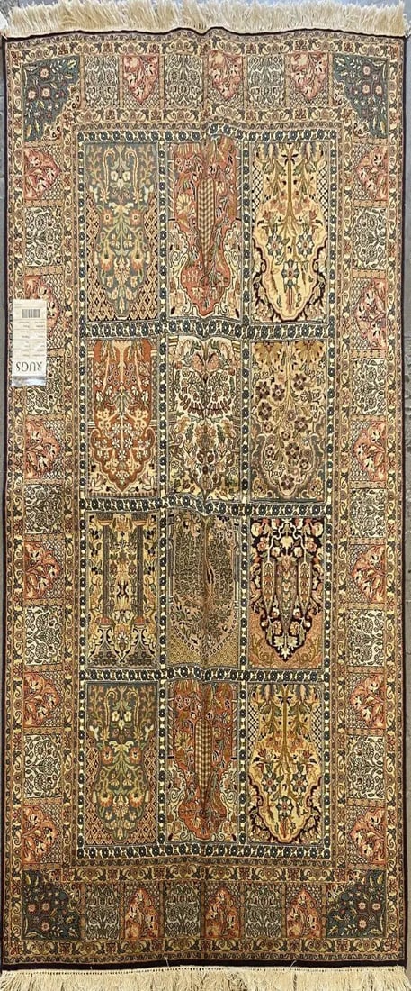 One Of The Kind Kashmiri Hand-Knotted Silk Rug 6'3'' x 4'0": ABC Rugs Kilims Collection Indian Traditional Style Hand-Knotted Natural Silk And Cotton Rug From Kashmir 6'3'' X 4'0 (Abcr002394) (Rr11561) (Brown, Green) Hand knotted and meticulously crafted by Ind