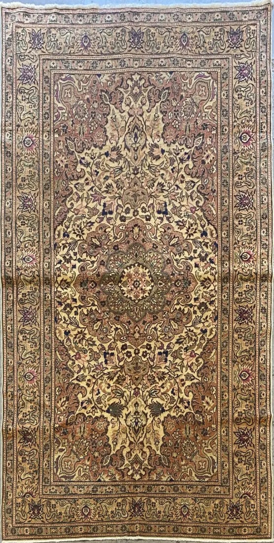 One Of The Kind Afghani Khotan Rug 4'8" x 7'4": ABC Rugs Kilims Collection Afghani Traditional Style Hand-Knotted Natural Wool And Silk Rug 4'8 X 7'4'' (Abcr02528) (Cream, Brown) Hand knotted and meticulously crafted by Afghan artisans, this stunni