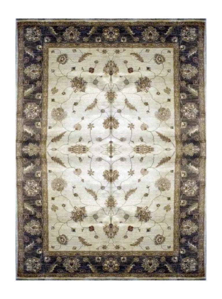 Hand Knotted One Of The Kind Peshawar And Khotan Rug 8'10" x 6'02" Pes_Kho_205: ABC Rugs Kilims Collection Pakistani Traditional Hand-Knotted Rug Made With Natural Wool & Cotton 8'10 X 6'02 (Abc 1797) (Cream, Brown) Hand knotted and meticulously crafted by Pakistan artisans, 
