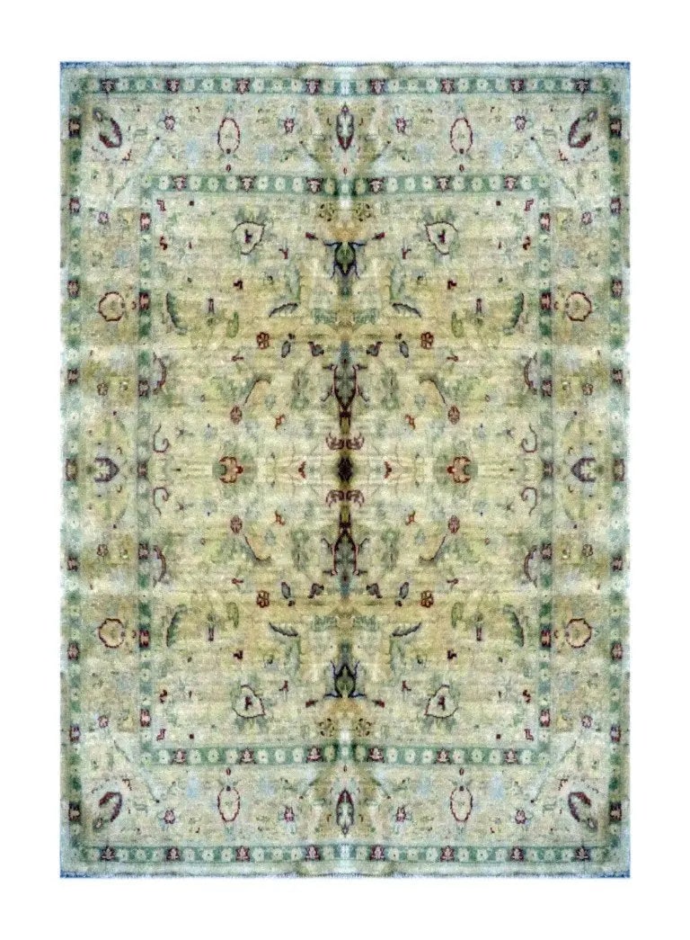 Hand Knotted One Of The Kind Peshawar And Khotan Rug 5'0" x 5'0" Pes_Kho_210: ABC Rugs Kilims Collection Pakistani Traditional Hand-Knotted Rug Made With Natural Wool & Cotton 5'0 X 5'0 (Abc 1841) (Green) Hand knotted and meticulously crafted by Pakistan artisans, this stun