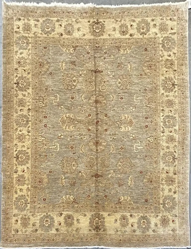 Hand Knotted One Of The Kind Peshawar And Khotan Rug 12'5" x 9'2" Pes_Kho_219: ABC Rugs Kilims Collection Pakistani Traditional Style Hand-Knotted Natural Wool And Cotton Rug 12'5'' X 9'2 (Abcpk0) (Rr10178) (Cream, Gray) Hand knotted and meticulously crafted by Pakistan artisans