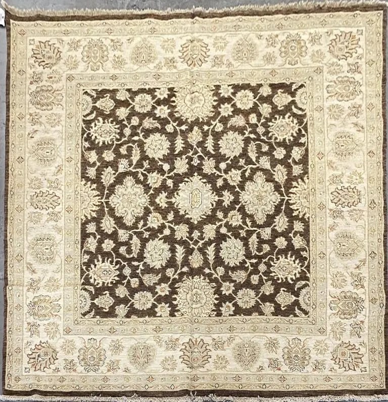 Hand Knotted One Of The Kind Peshawar And Khotan Rug 9'0" x 9'0" Pes_Kho_221: ABC Rugs Kilims Collection Pakistani Traditional Hand-Knotted Rug Made With Natural Wool And Cotton 9'0'' X 9'0'' (Abc10676) (Cream, Brown) Hand knotted and meticulously crafted by Pakistan artisans, 