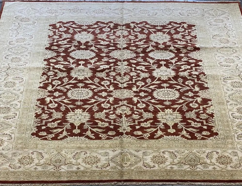 Hand Knotted One Of The Kind Peshawar And Khotan Rug 10'0" x 8'0" Pes_Kho_224: ABC Rugs Kilims Collection Pakistani Traditional Hand-Knotted Rug Made With Natural Wool And Cotton 10'0'' X 8'0'' (Abc10678) (Red, Cream) Hand knotted and meticulously crafted by Pakistan artisans, t
