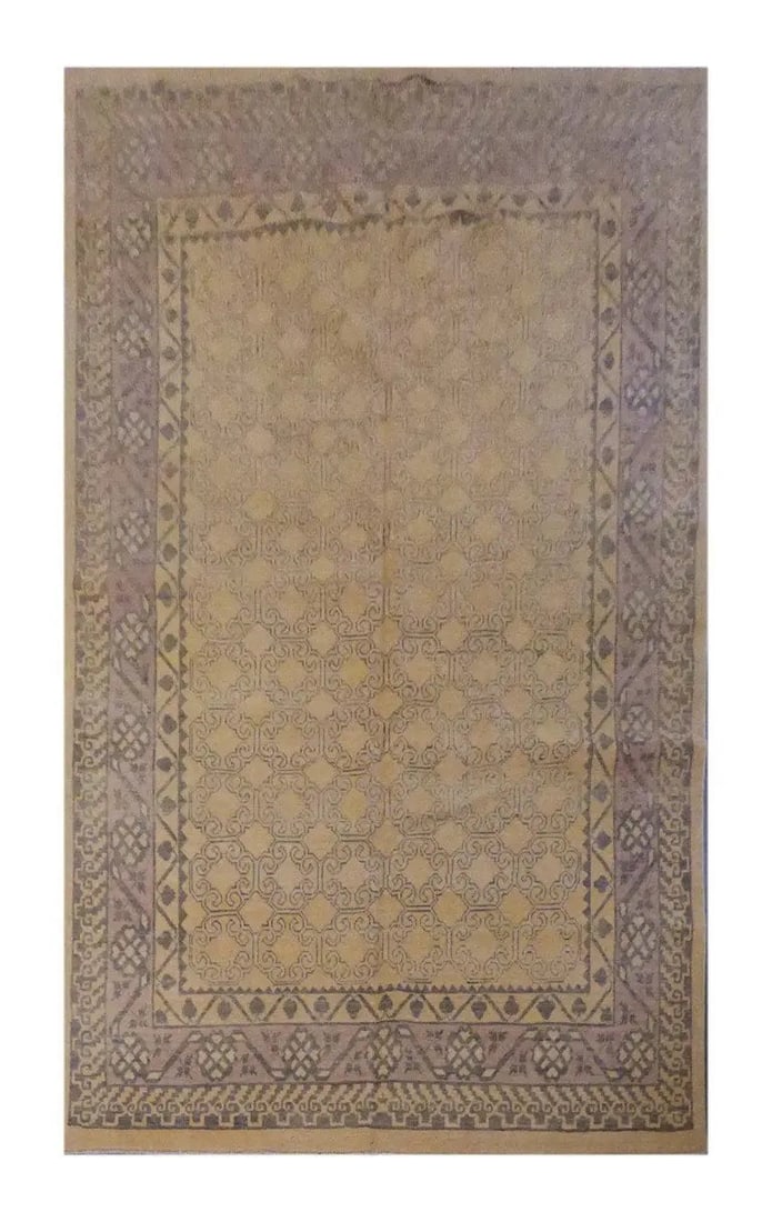 Hand Knotted One Of The Kind Peshawar And Khotan Rug 9'4" x 6'10" Pes_Kho_226: ABC Rugs Kilims Collection Pakistani Traditional Hand-Knotted Rug Made With Natural Wool & Cotton 9'4 X 6'10 (Abc 4503) (Camel, Blue) Hand knotted and meticulously crafted by Pakistan artisans, th