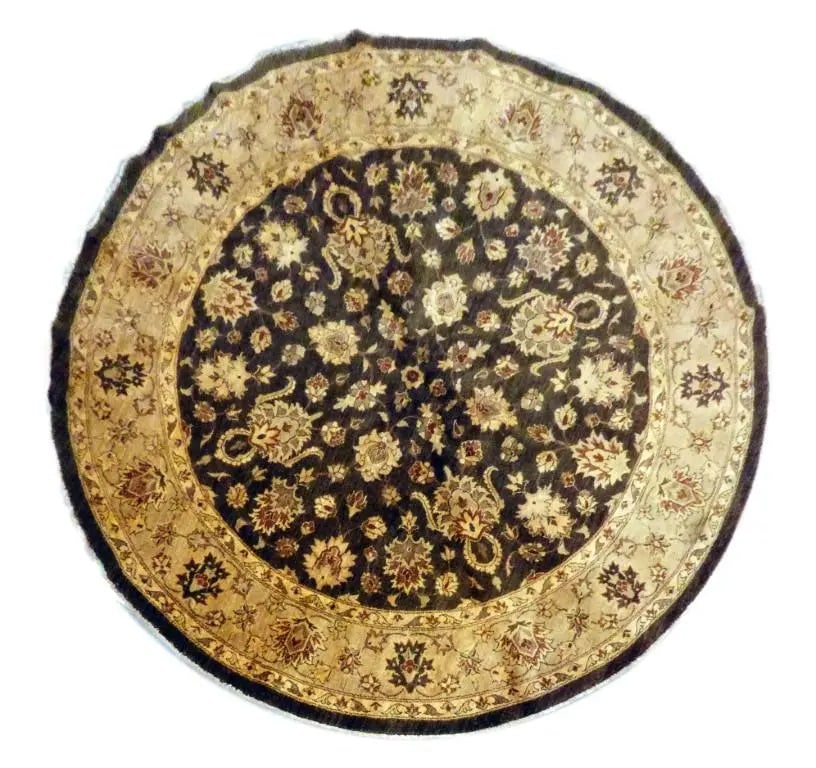 Hand Knotted One Of The Kind Peshawar And Khotan Rug 8' x 8' Pes_Kho_233: ABC Rugs Kilims Collection Pakistani Traditional Hand-Knotted Rug Made With Natural Wool & Cotton 8' X 8' (Abc 1779) (Brown, Gold) Hand knotted and meticulously crafted by Pakistan artisans, this 