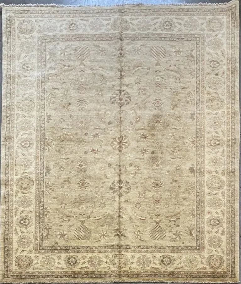 Hand Knotted One Of The Kind Peshawar And Khotan Rug 9'11" x 8'3" Pes_Kho_239: ABC Rugs Kilims Collection Pakistani Peshawar Traditional Hand-Knotted Rug Made With Natural Wool And Cotton 9'11'' X 8'3'' (Abcr03162) (Cream, Camel) Hand knotted and meticulously crafted by Pakistan