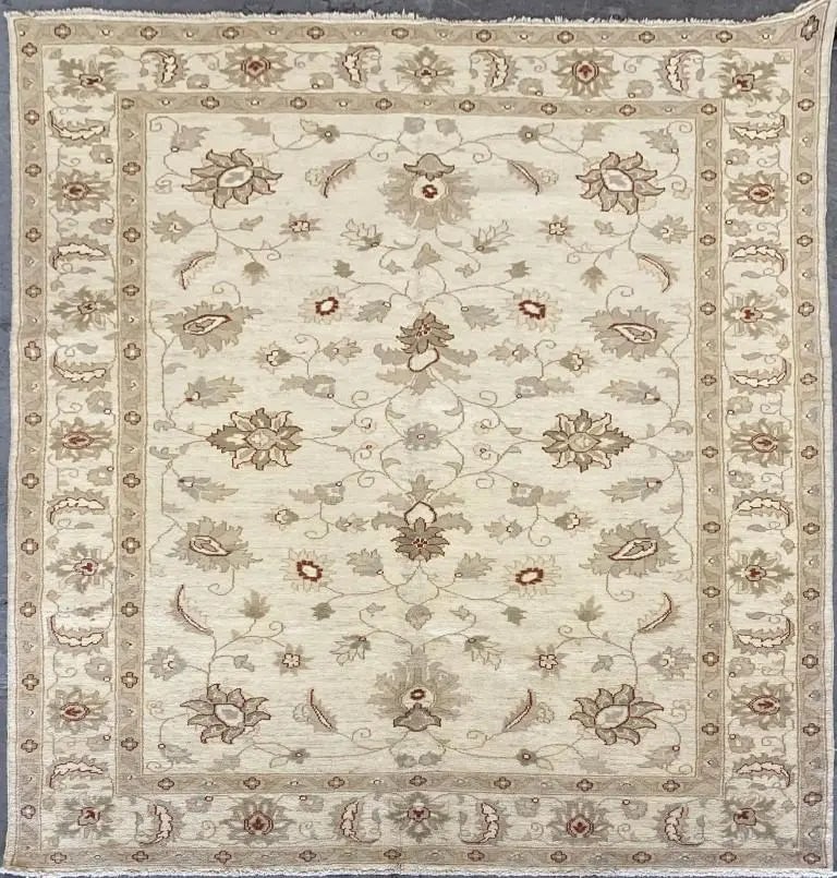 Hand Knotted One Of The Kind Peshawar And Khotan Rug 8'8" x 6'0" Pes_Kho_241: ABC Rugs Kilims Collection Pakistani Peshawar Traditional Hand-Knotted Rug Made With Natural Wool And Cotton 8'8'' X 6'0'' (Abcr1789) (Cream, Camel) Hand knotted and meticulously crafted by Pakistan a