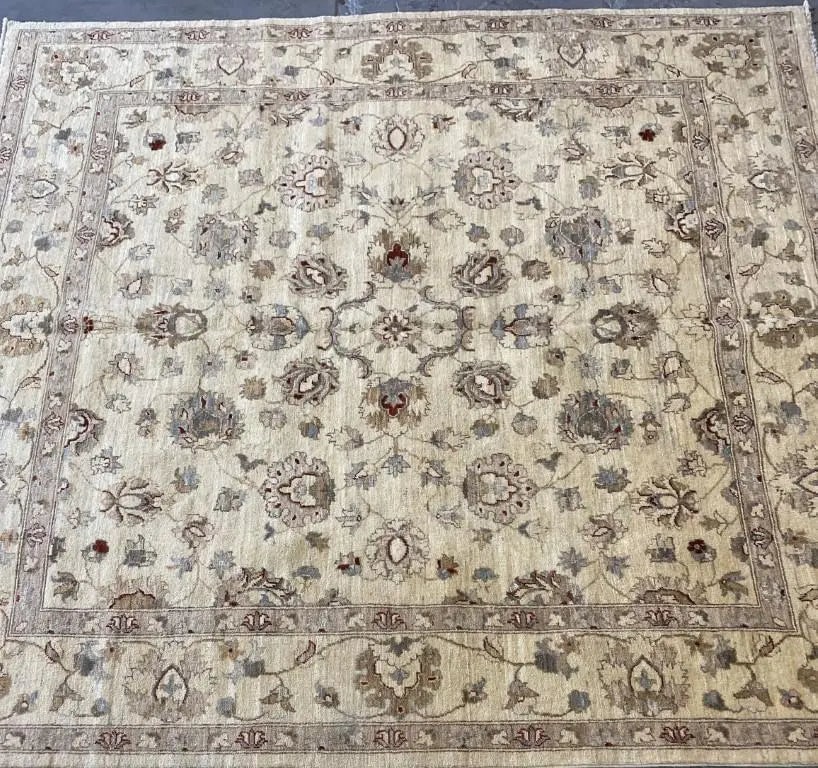 Hand Knotted One Of The Kind Peshawar And Khotan Rug 8'0" x 8'0" Pes_Kho_242: ABC Rugs Kilims Collection Pakistani Peshawar Traditional Hand-Knotted Rug Made With Natural Wool And Cotton 8'0'' X 8'0'' (Abcr01811) (Multi Color) Hand knotted and meticulously crafted by Pakistan a