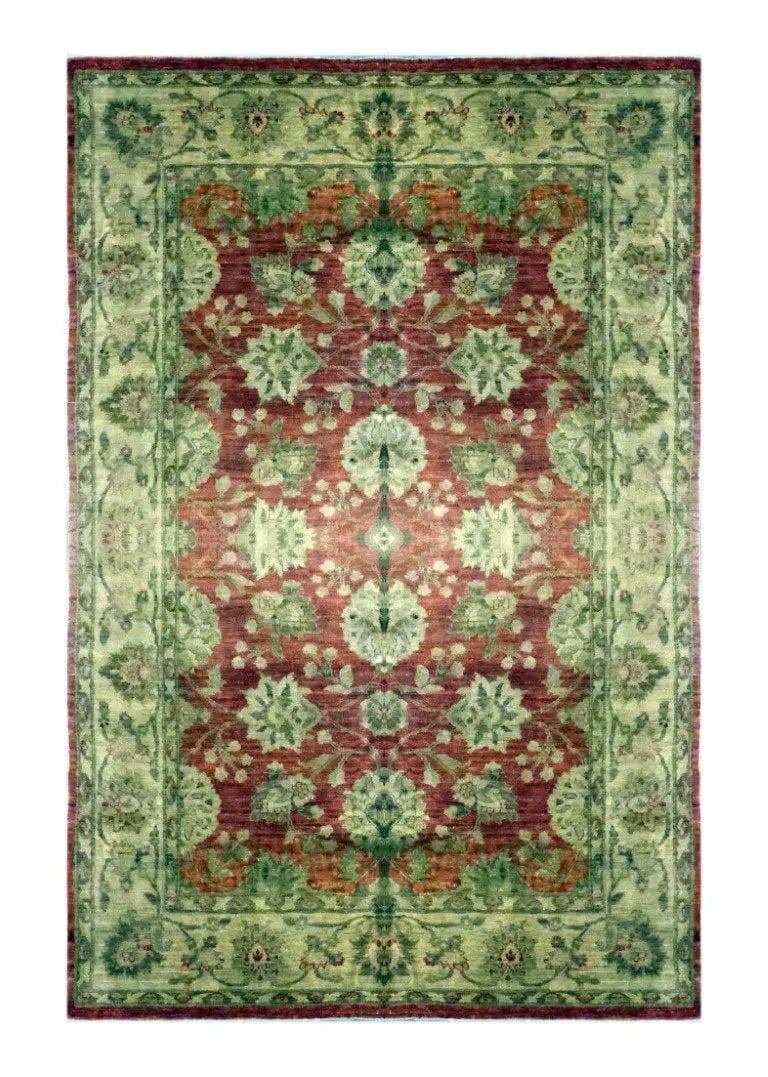 Hand Knotted One Of The Kind Peshawar And Khotan Rug 8'9" x 6'3" Pes_Kho_256: ABC Rugs Kilims Collection Pakistani Oushak Hand-Knotted Rug Made With Natural Wool & Cotton 8'9 X 6'3 (Abc 0) (Red, Green) Hand knotted and meticulously crafted by Pakistan artisans, this stunnin
