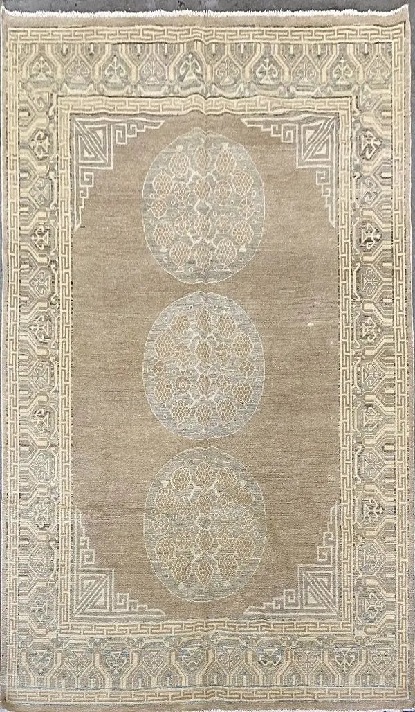Hand Knotted One Of The Kind Peshawar And Khotan Rug 5'10" x 8'5" Pes_Kho_265: ABC Rugs Kilims Collection New Afghani Khotan Traditional Style Hand-Knotted Natural Wool And Cotton Rug 5'10'' X 8'5 (Abcr04254) (Rr10123) (Cream, Camel, Gray) Hand knotted and meticulously crafted b