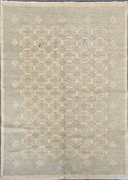 Hand Knotted One Of The Kind Peshawar And Khotan Rug 8'2" x 5'7" Pes_Kho_268: ABC Rugs Kilims Collection New Afghani Khotan Traditional Style Hand-Knotted Natural Wool And Cotton Rug 8'2'' X 5'7 (Abcr04228) (Rr10314) (Cream, Gray) Hand knotted and meticulously crafted by Afghan